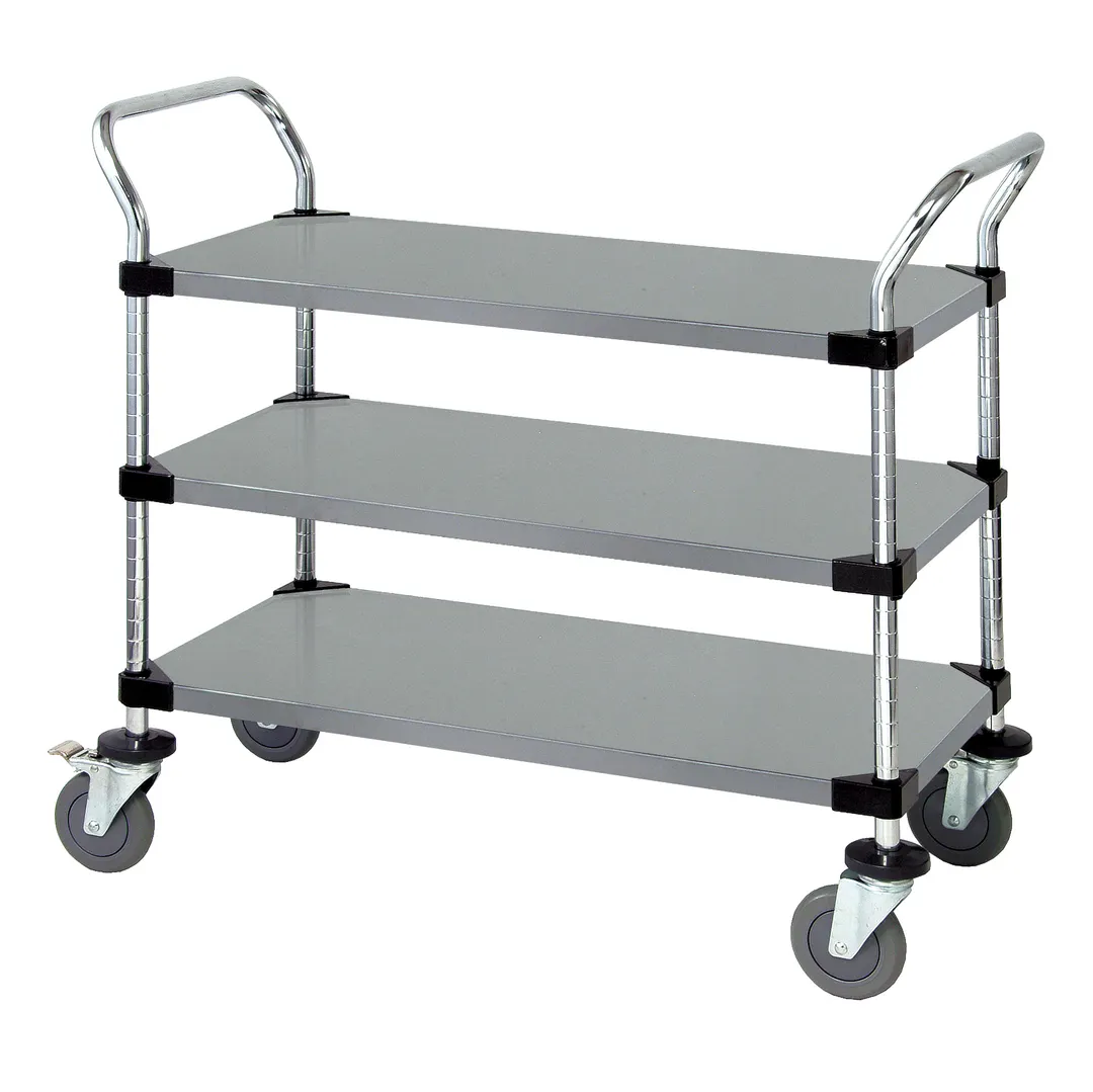 Quantum WRSC-1836-3SS Stainless Steel Solid 3-Shelf Utility Cart - 18" x 36" x 37-1/2"