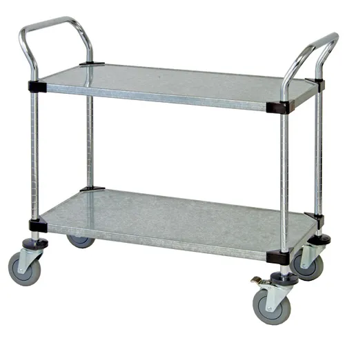 Quantum WRSC-1836SS-2S Stainless Steel Wire & Solid 2-Shelf Utility Cart - 18" x 36" x 37-1/2"