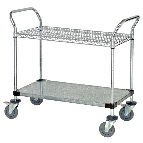 Quantum WRSC-1842-2 Stainless Steel 2-Shelf Wire Utility Cart - 18" x 42" x 37-1/2"