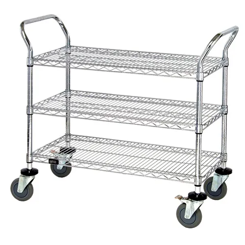 Quantum WRSC-1842-3 Stainless Steel 3-Shelf Wire Utility Cart - 18" x 42" x 37-1/2"