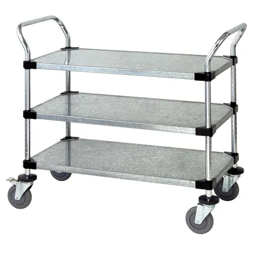 Quantum WRSC-1848SS-3S Stainless Steel Wire & Solid 3-Shelf Utility Cart - 48" x 18" x 37-1/2"