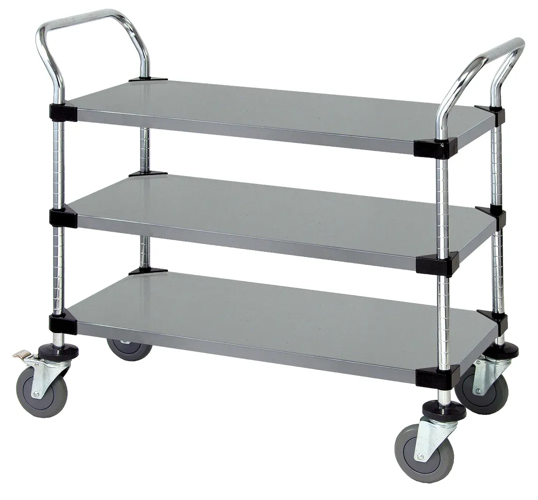 Quantum WRSC-1860-3SS Stainless Steel Utility Cart with 3 Solid Shelf