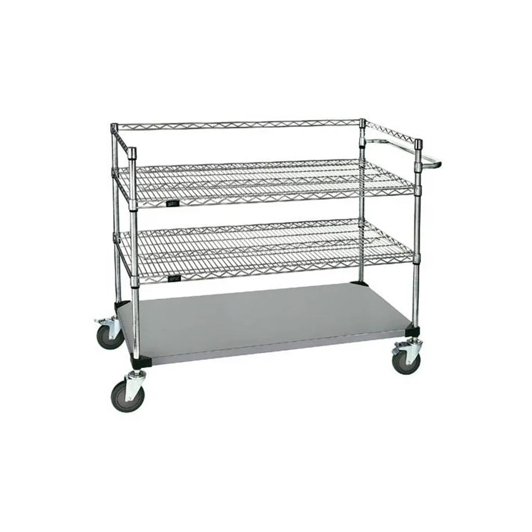 Quantum WRSC3-42-2448FS Stainless Steel Wire & Solid 3-Shelf Medical Cart - 24" x 48" x 48"