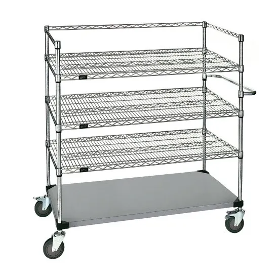 Quantum WRSC4-54-2448FS Stainless Steel Wire & Solid 3-Shelf Medical Cart - 24" x 48" x 60"