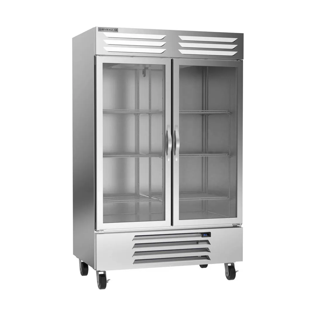 Beverage Air RB49HC-1G 52" Two-Section Reach-In Refrigerator w/ 2 Glass Doors, Bottom Mounted, Aluminum Interior, 46 cu. ft.