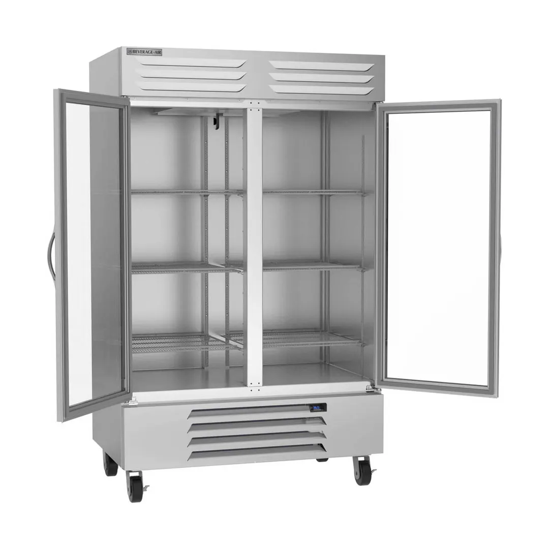 Beverage Air RB49HC-1G 52" Two-Section Reach-In Refrigerator w/ 2 Glass Doors, Bottom Mounted, Aluminum Interior, 46 cu. ft.
