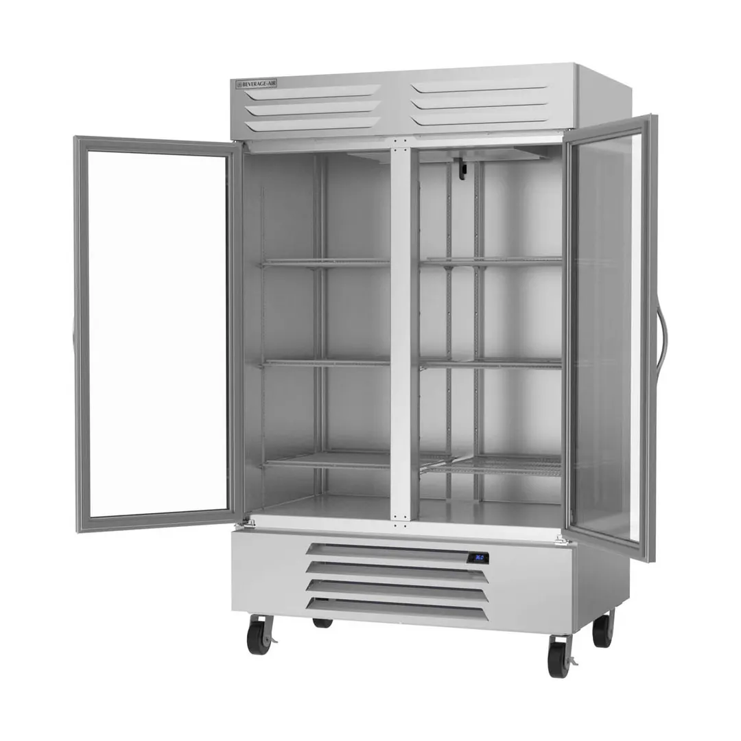 Beverage Air RB49HC-1G 52" Two-Section Reach-In Refrigerator w/ 2 Glass Doors, Bottom Mounted, Aluminum Interior, 46 cu. ft.