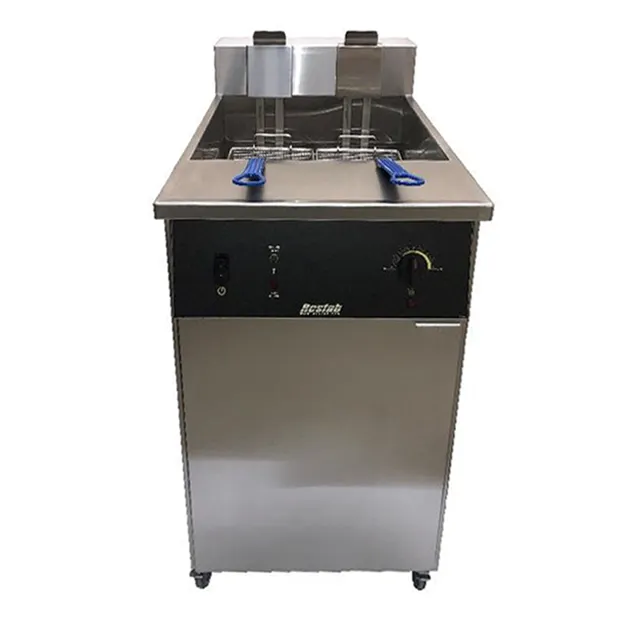 Resfab MB-85B 21" Floor Model Electric Full Pot Fryer w/ 85-Lb. Capacity, 2 Twin & 1 Full Basket