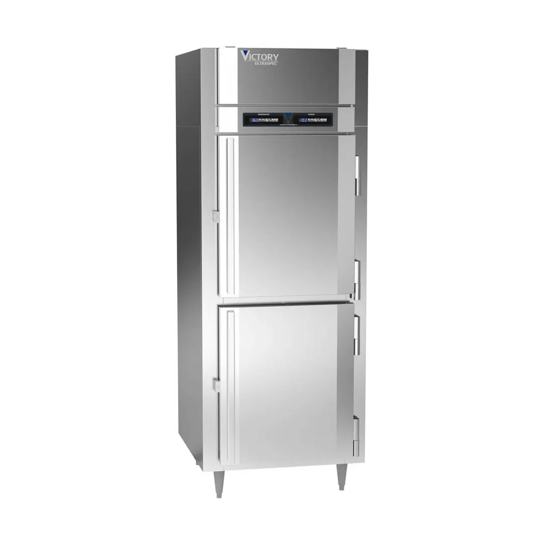 Victory RFSA-1D-S1-EW-HD-HC 31" 1-Section Reach-In Refrigerator Freezer Combo w/ 2 Half Solid Doors, Aluminum Interior