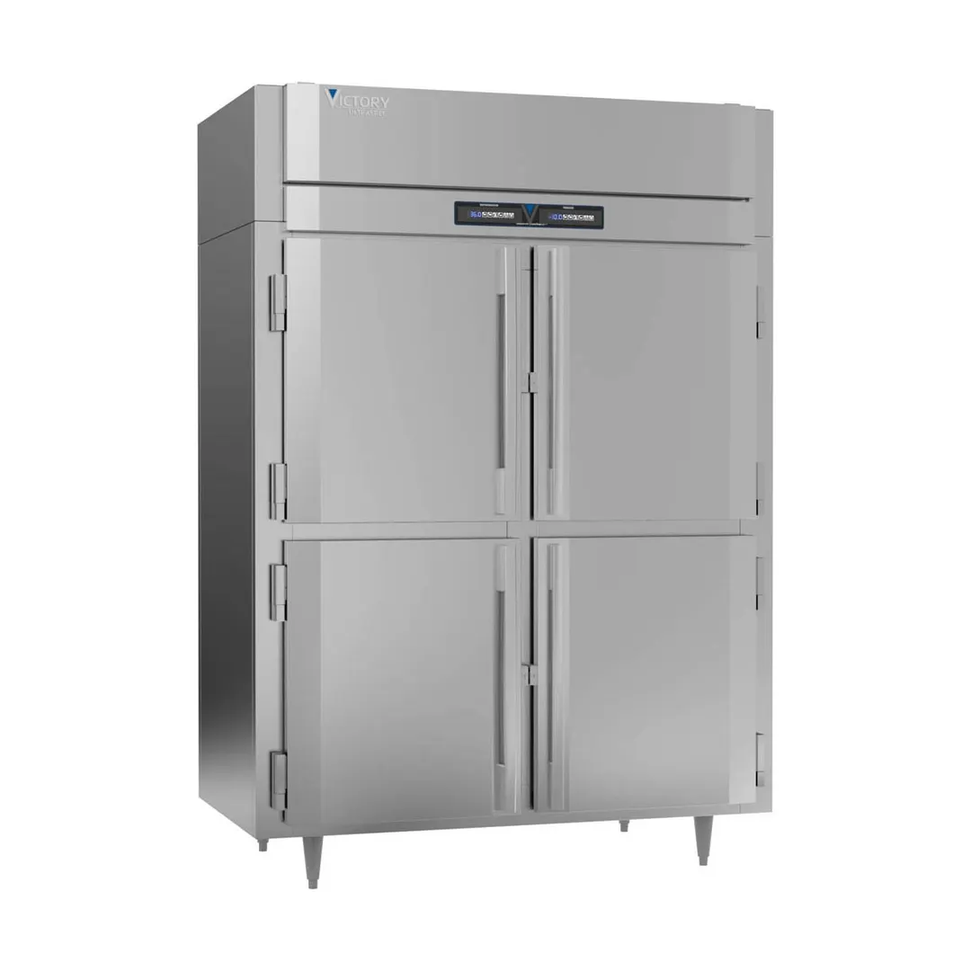 Victory RFSA-2D-S1-EW-PT-HD-HC 58" 2-Section Pass-Thru Refrigerator Freezer Combo w/ 8 Half Solid Doors, Aluminum Interior