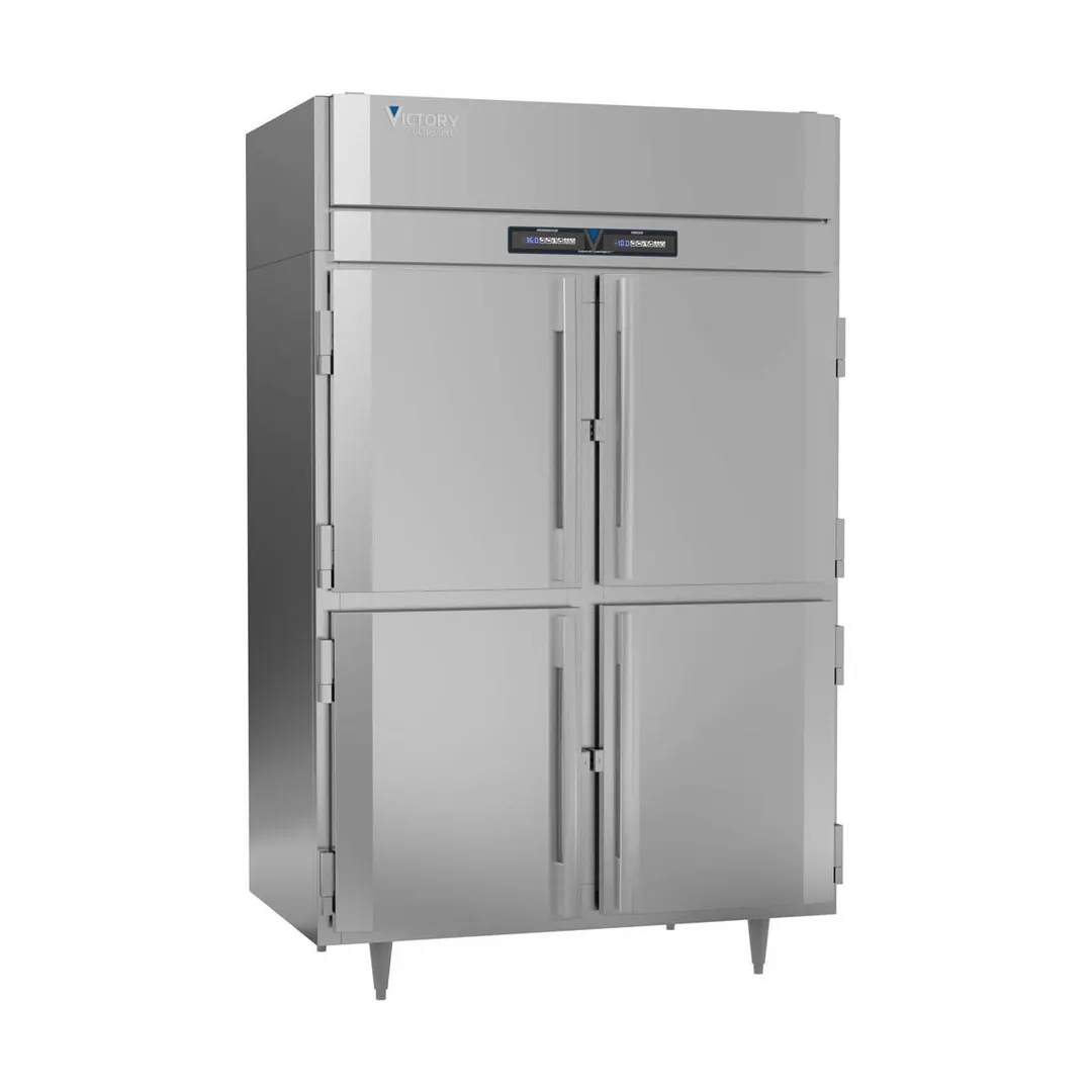 Victory RFSA-2D-S1-HD-HC 52" 2-Section Reach-In Refrigerator Freezer Combo w/ 4 Half Solid Doors, Aluminum Interior