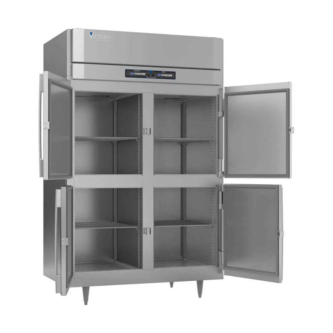Victory RFSA-2D-S1-HD-HC 52" 2-Section Reach-In Refrigerator Freezer Combo w/ 4 Half Solid Doors, Aluminum Interior