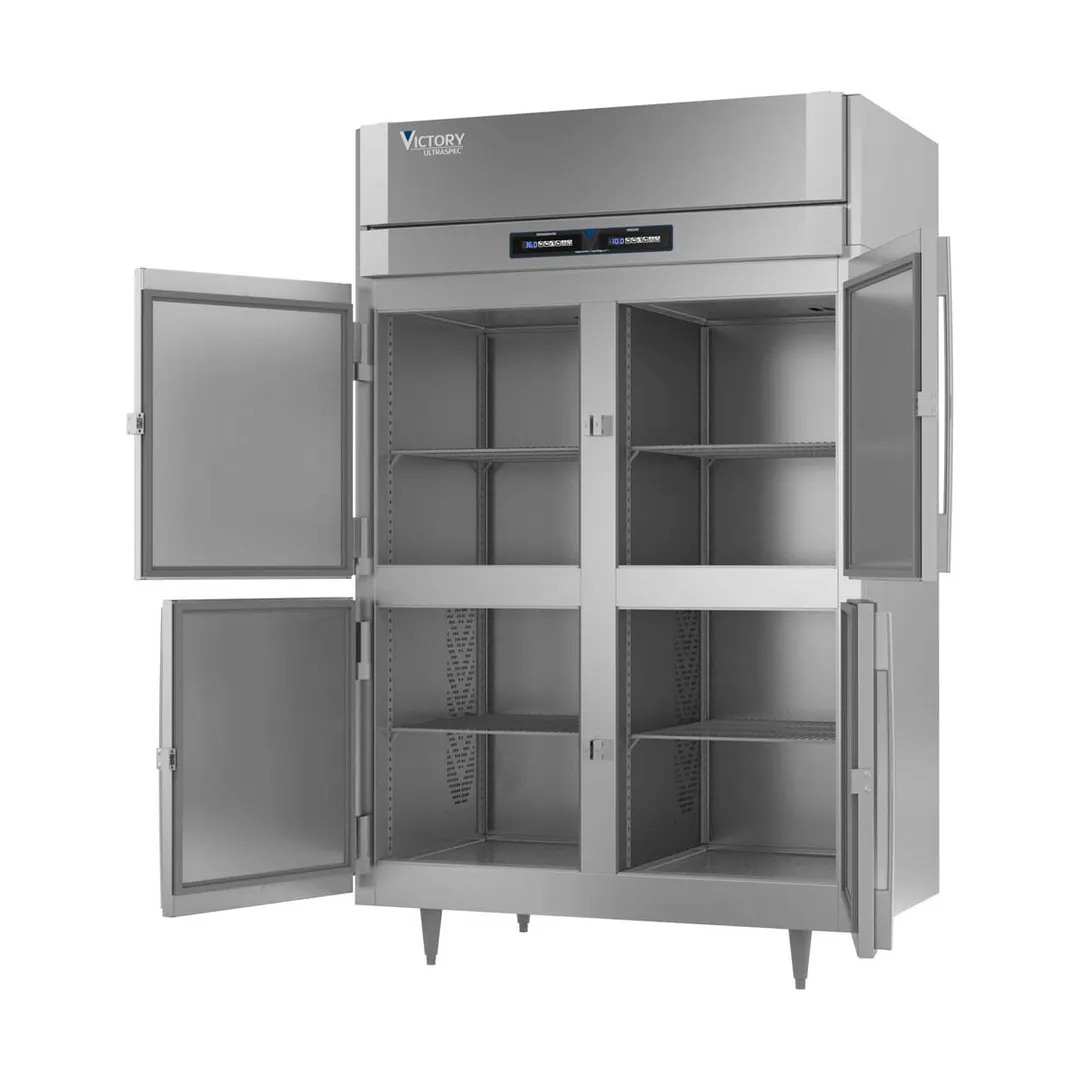 Victory RFSA-2D-S1-HD-HC 52" 2-Section Reach-In Refrigerator Freezer Combo w/ 4 Half Solid Doors, Aluminum Interior