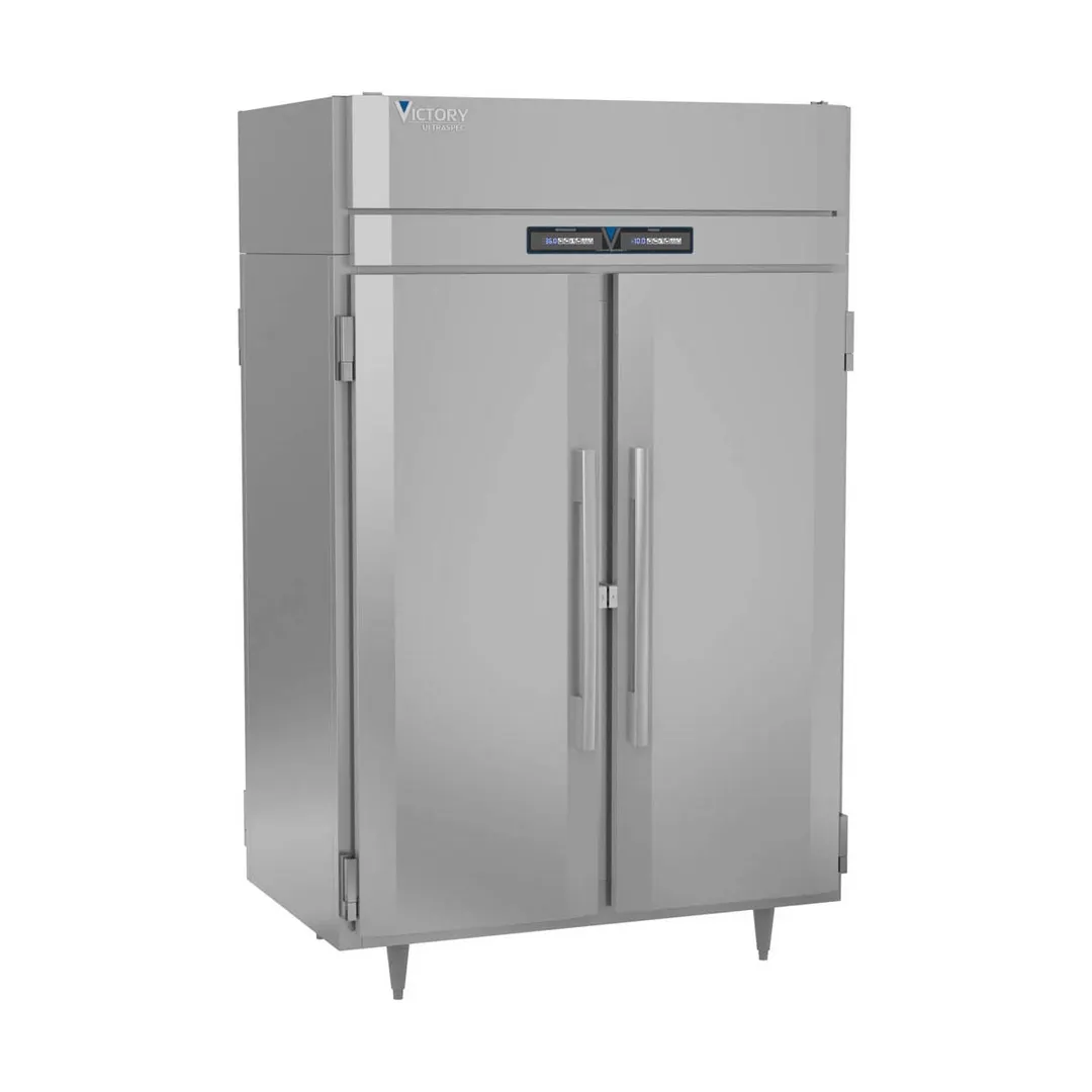 Victory RFSA-2D-S1-PT-HC 52" 2-Section Pass-Thru Refrigerator Freezer Combo w/ 4 Solid Doors, Aluminum Interior