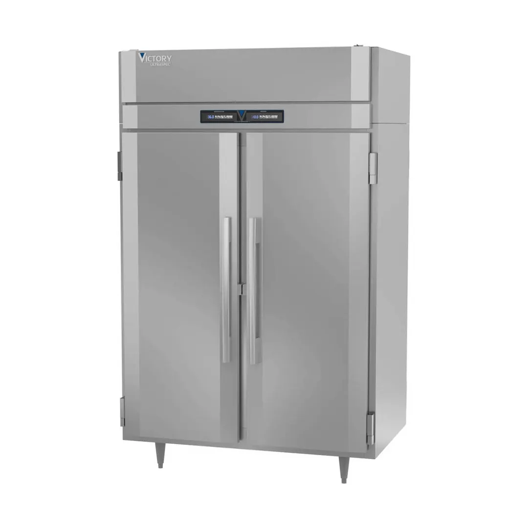 Victory RFSA-2D-S1-PT-HC 52" 2-Section Pass-Thru Refrigerator Freezer Combo w/ 4 Solid Doors, Aluminum Interior