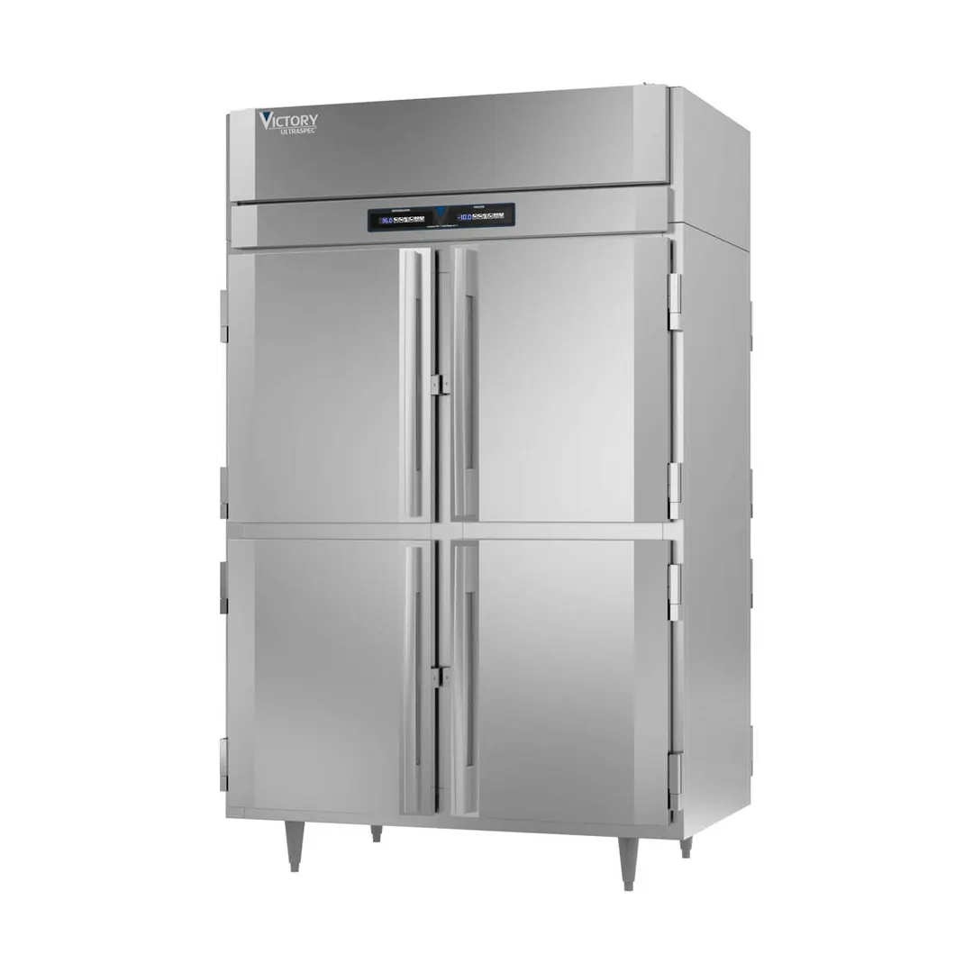 Victory RFSA-2D-S1-PT-HD-HC 52" 2-Section Pass-Thru Refrigerator Freezer Combo w/ 8 Half Solid Doors, Aluminum Interior