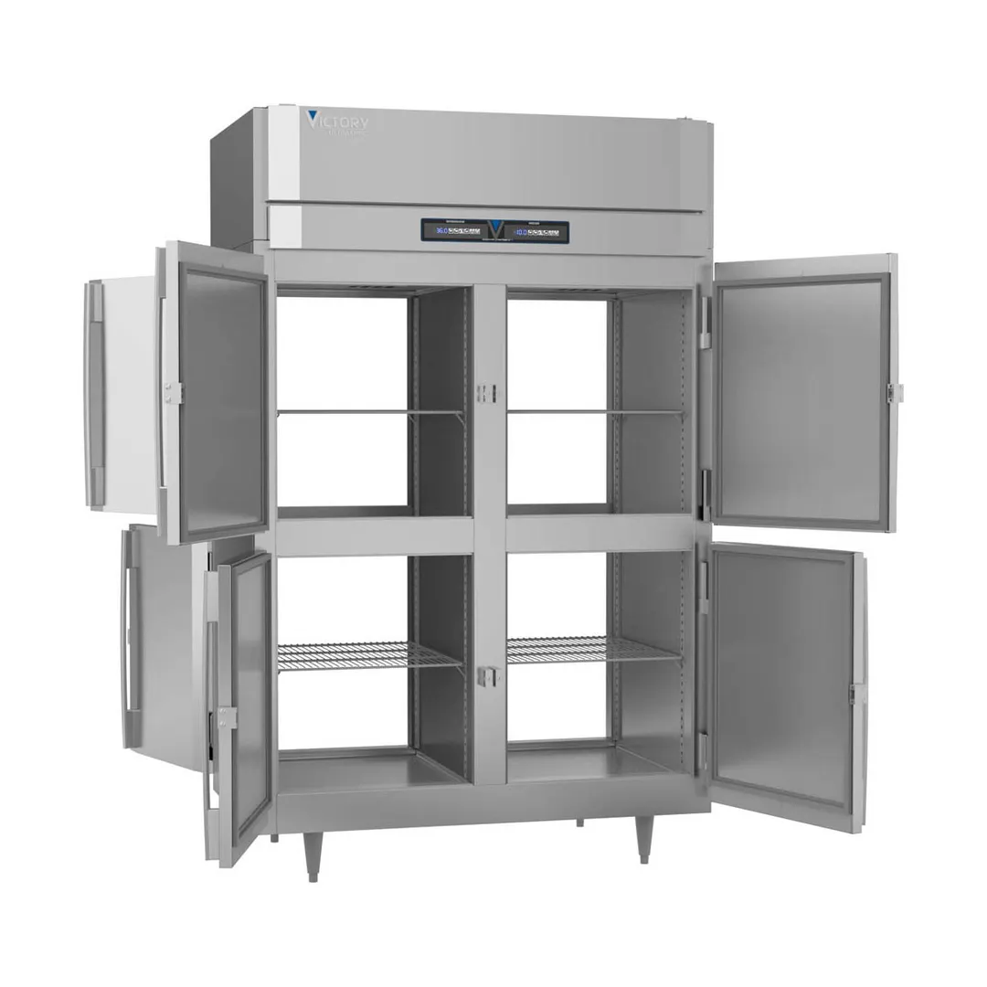 Victory RFSA-2D-S1-PT-HD-HC 52" 2-Section Pass-Thru Refrigerator Freezer Combo w/ 8 Half Solid Doors, Aluminum Interior