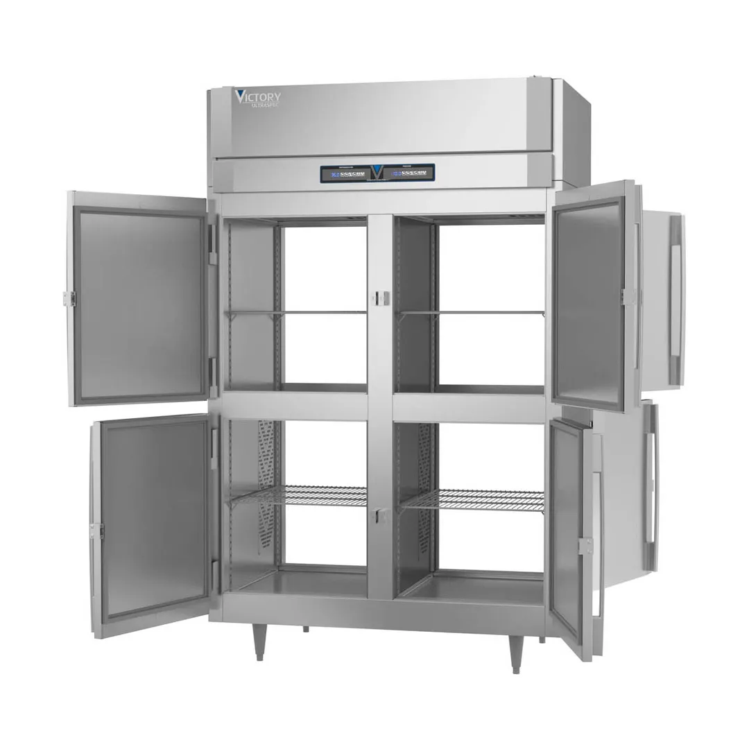 Victory RFSA-2D-S1-PT-HD-HC 52" 2-Section Pass-Thru Refrigerator Freezer Combo w/ 8 Half Solid Doors, Aluminum Interior