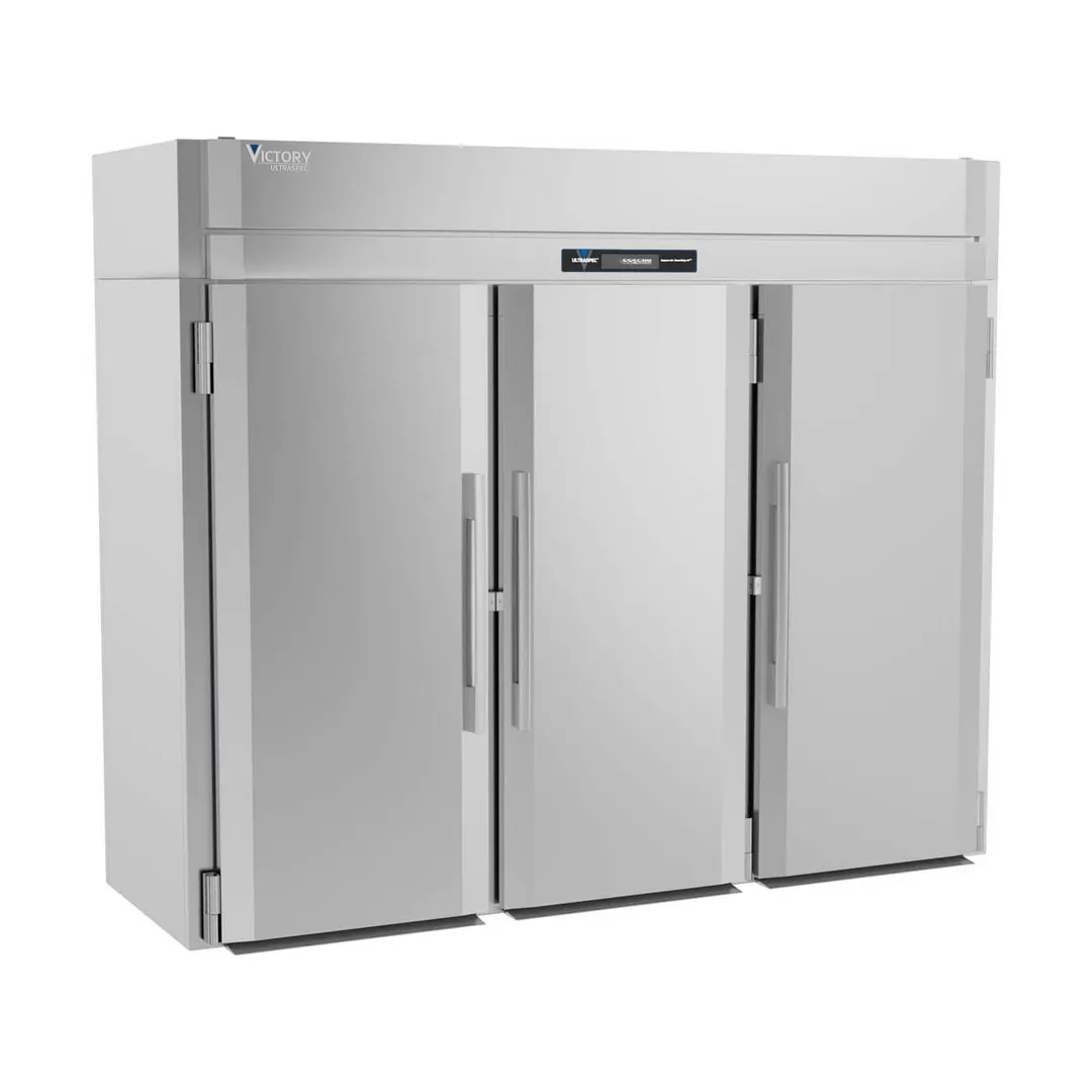 Victory RISA-3D-S1-PT-HC 101" 3-Section Roll-Thru Refrigerator w/ 6 Solid Doors, Aluminum Interior, 118.3 cu. ft.