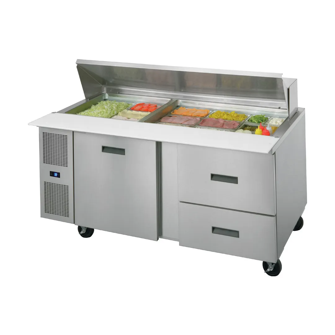Randell PT72-30W-L 72" 2-Door Mega Top Sandwich and Salad Prep Table, 30 Pans, Stainless Steel