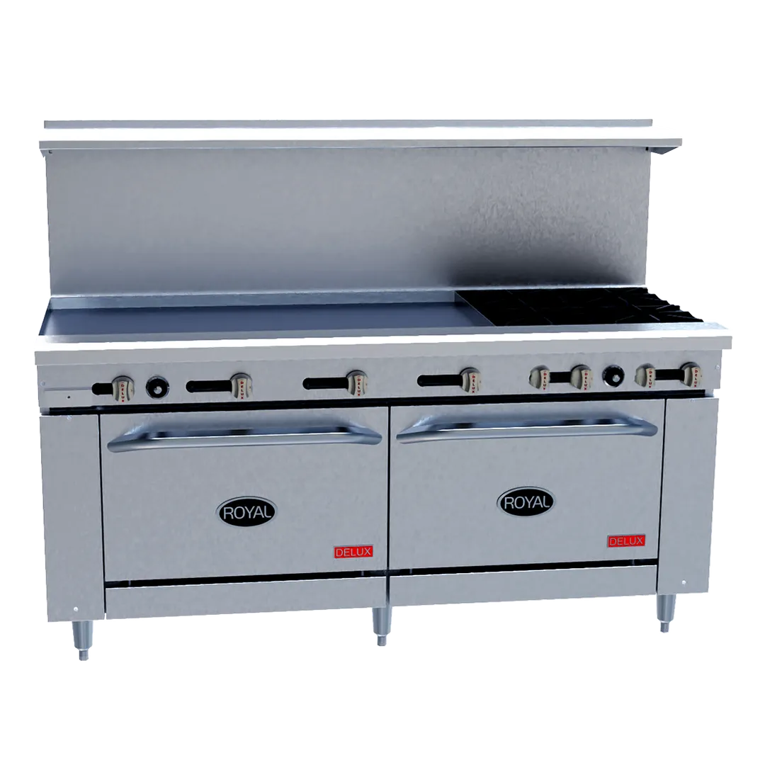 Royal Range of California RDR-12-C 72" Gas Restaurant Range w/ (12) Open Burners, (1) Standard Oven, (1) Standard Oven, 425.000 BTU