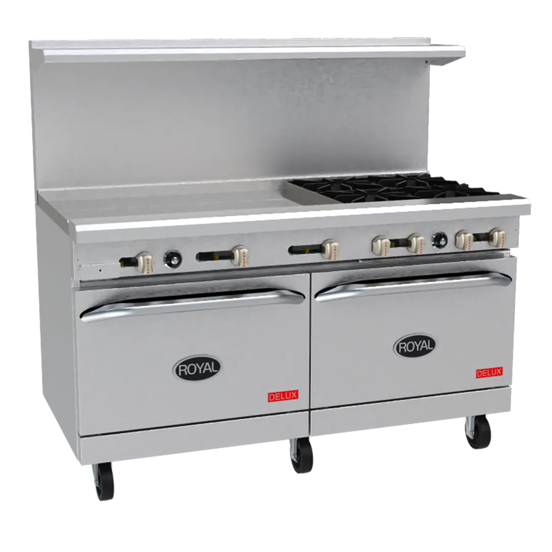 Royal Range of California RDR-G60-C 60" Gas Restaurant Range w/ 60" Full Griddle, (1) Standard Oven, (1) Convection Oven, 165.000 BTU