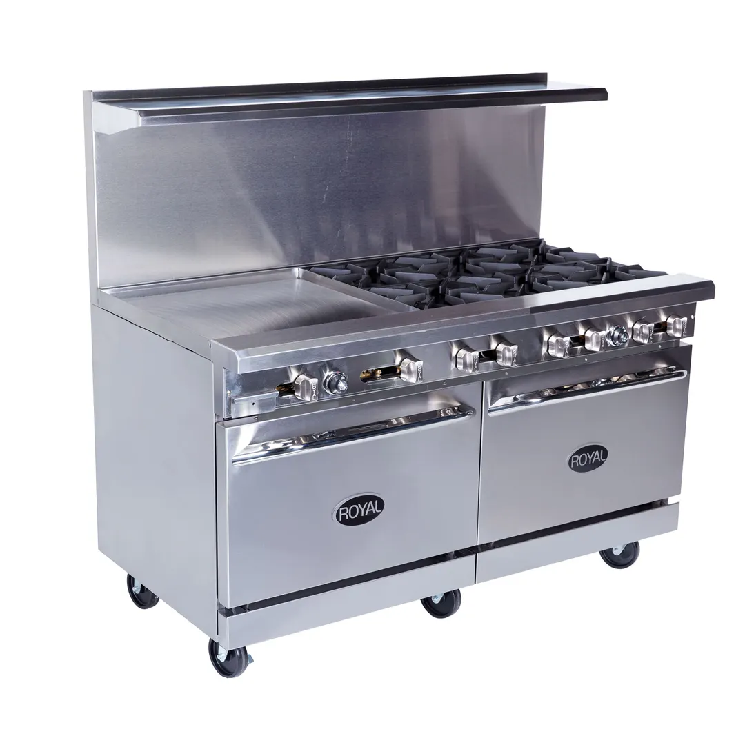 Royal Range of California RR-6G12-126C 48" Gas Restaurant Range w/ (6) Open Burners, 12" Griddle, (1) Convection Oven, (1) Open Cabinet Base, 230.000 BTU 