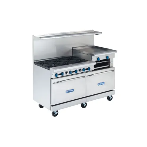 Royal Range of California RR-6RG24-C 60" Gas Restaurant Range  w/ (6) Open Burners, 24" Raised Griddle, (1) Standard Oven, (1) Convection Oven, 285.000 BTU