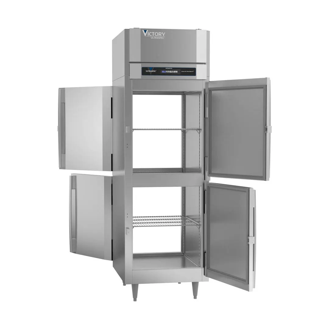 Victory RS-1D-S1-PT-HD-HC 27" 1-Section Pass-Thru Refrigerator w/ 4 Solid Swing Half Doors, Stainless Steel, 23 cu. ft.