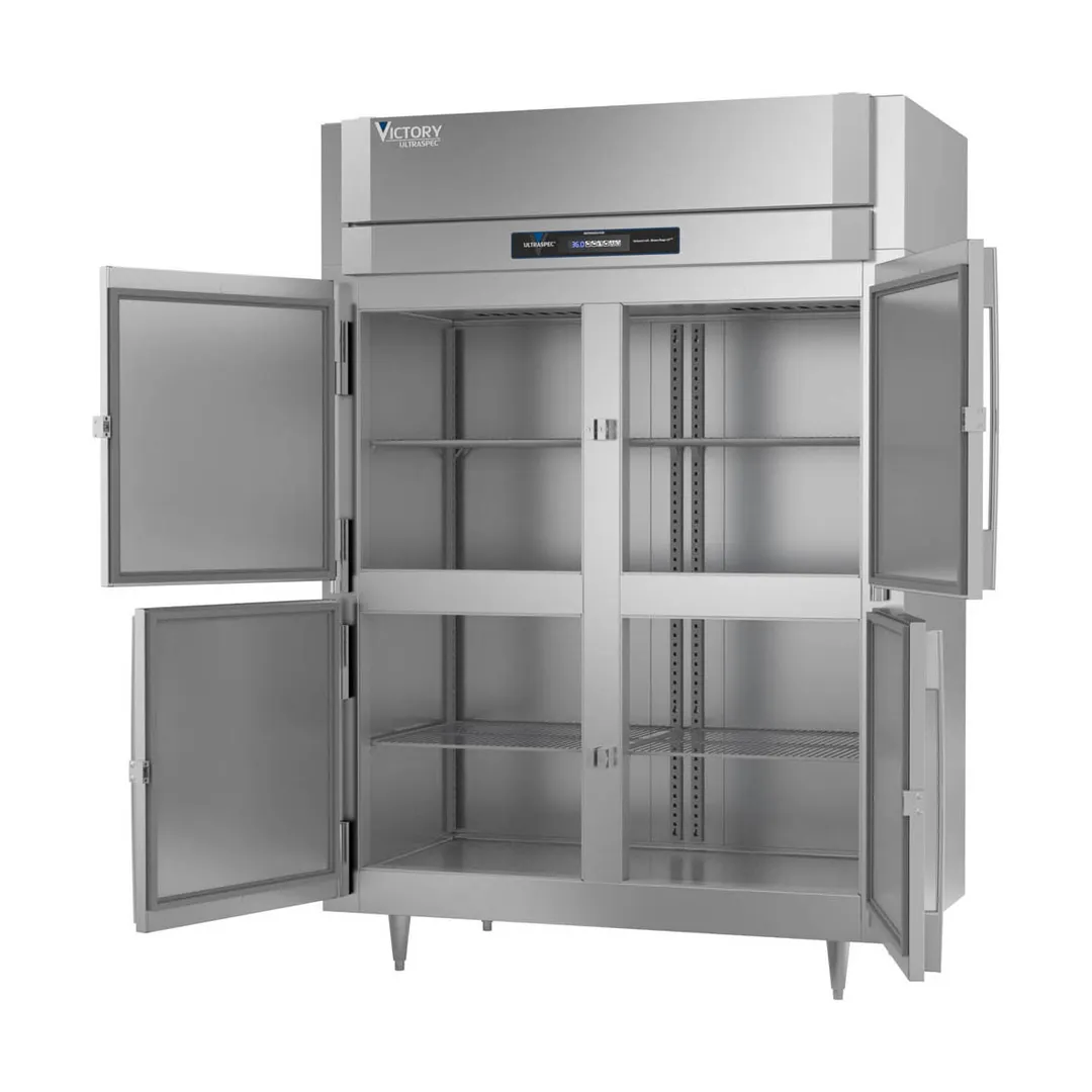 Victory RS-2D-S1-EW-HD-HC 58" 2-Section Wide Reach-In Refrigerator w/ 4 Solid Swing Half Doors, Stainless Steel, 49 cu. ft.