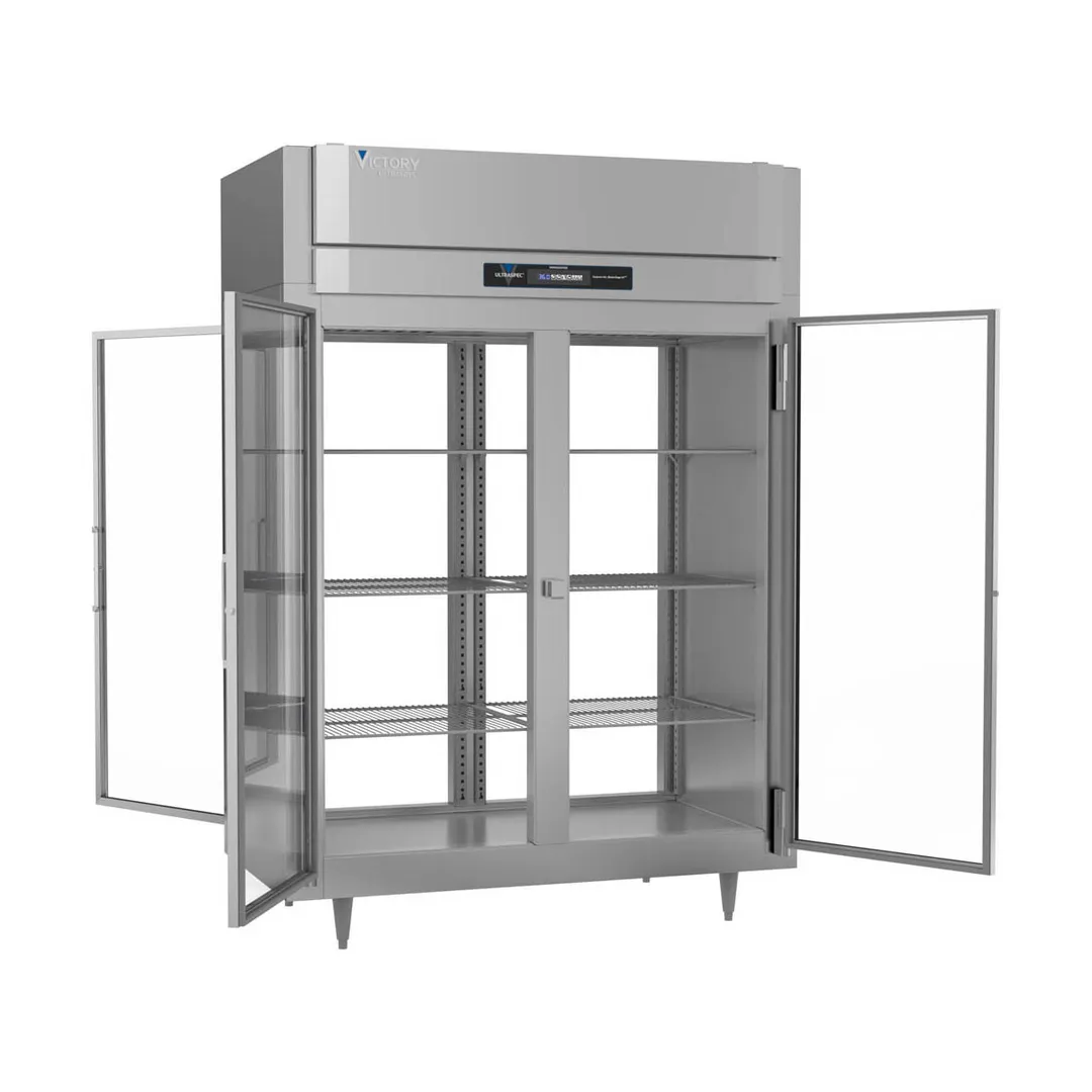 Victory RS-2D-S1-EW-PT-G-HC 58" 2-Section Wide Pass-Thru Refrigerator w/ 4 Glass Swing Full Doors, Stainless Steel, 53 cu. ft.