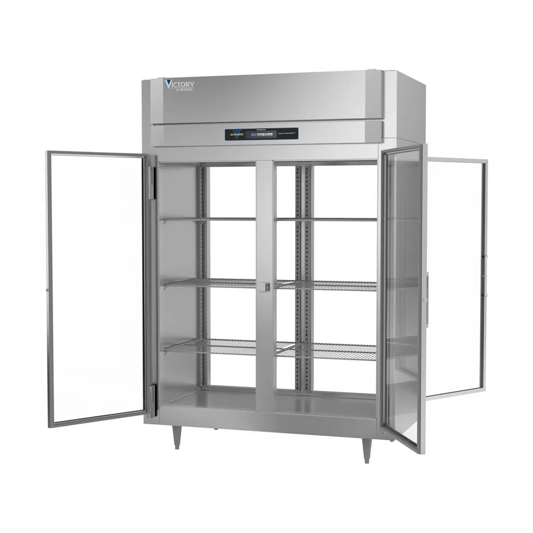 Victory RS-2D-S1-EW-PT-G-HC 58" 2-Section Wide Pass-Thru Refrigerator w/ 4 Glass Swing Full Doors, Stainless Steel, 53 cu. ft.