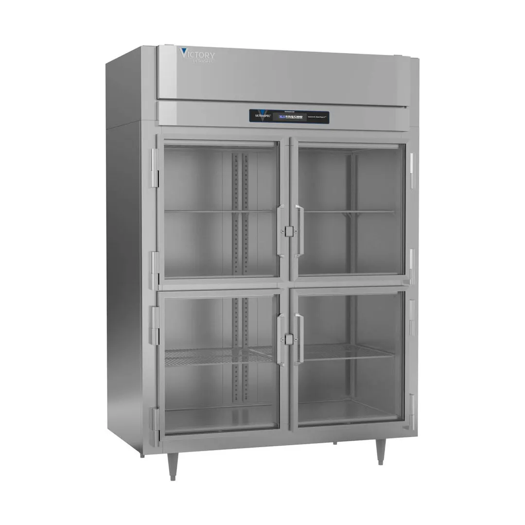 Victory RS-2D-S1-EW-HG-HC 58" 2-Section Wide Reach-In Refrigerator w/ 4 Glass Swing Half Doors, Stainless Steel, 49 cu. ft.