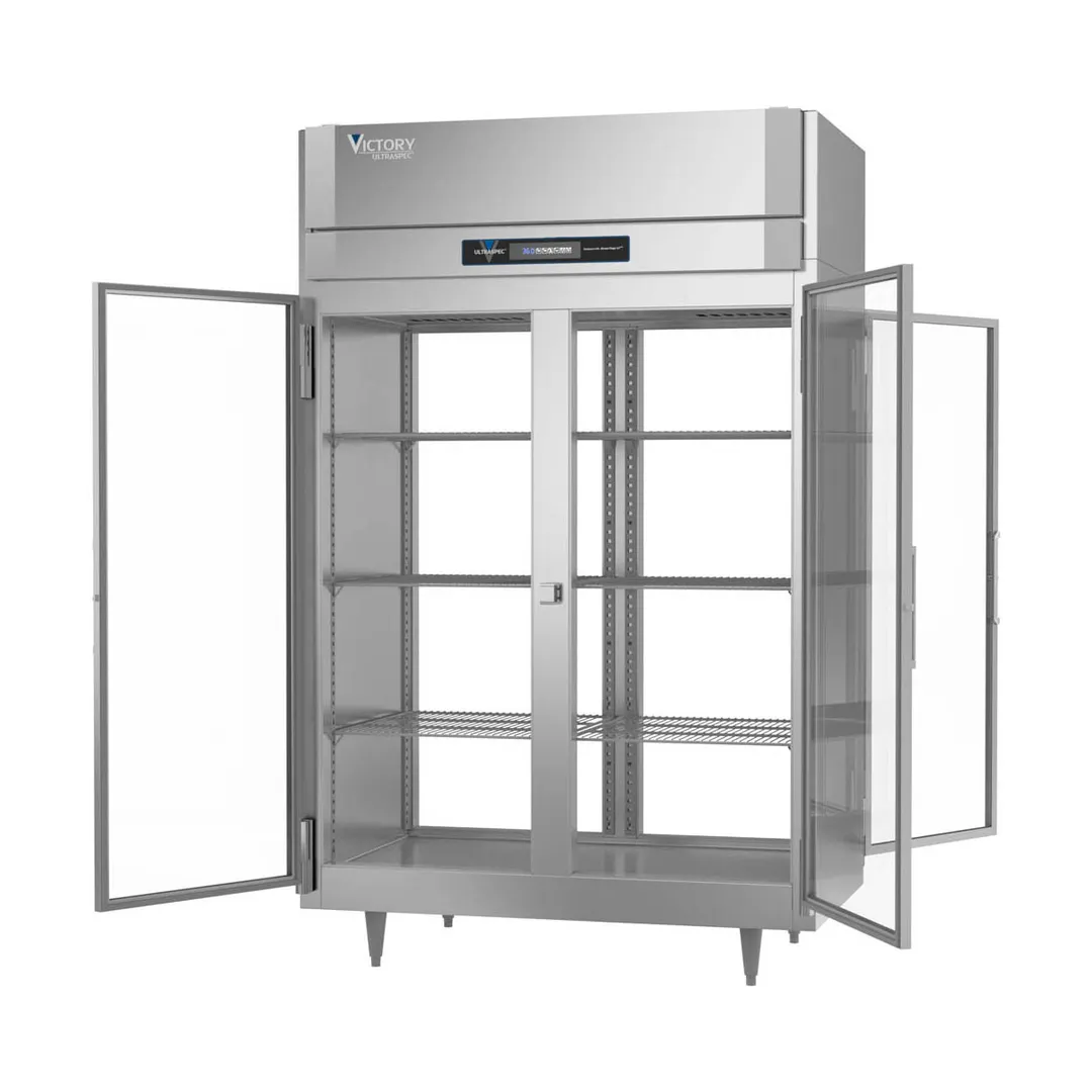 Victory RS-2D-S1-PT-G-HC 52" 2-Section Pass-Thru Refrigerator w/ 4 Glass Swing Full Doors, Stainless Steel, 48 cu. ft.
