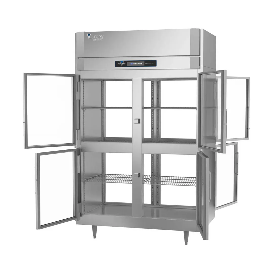 Victory RS-2D-S1-PT-HG-HC 2-Section Pass-Thru Refrigerator w/ 8 Glass Swing Half Doors, Stainless Steel, 48 cu. ft.