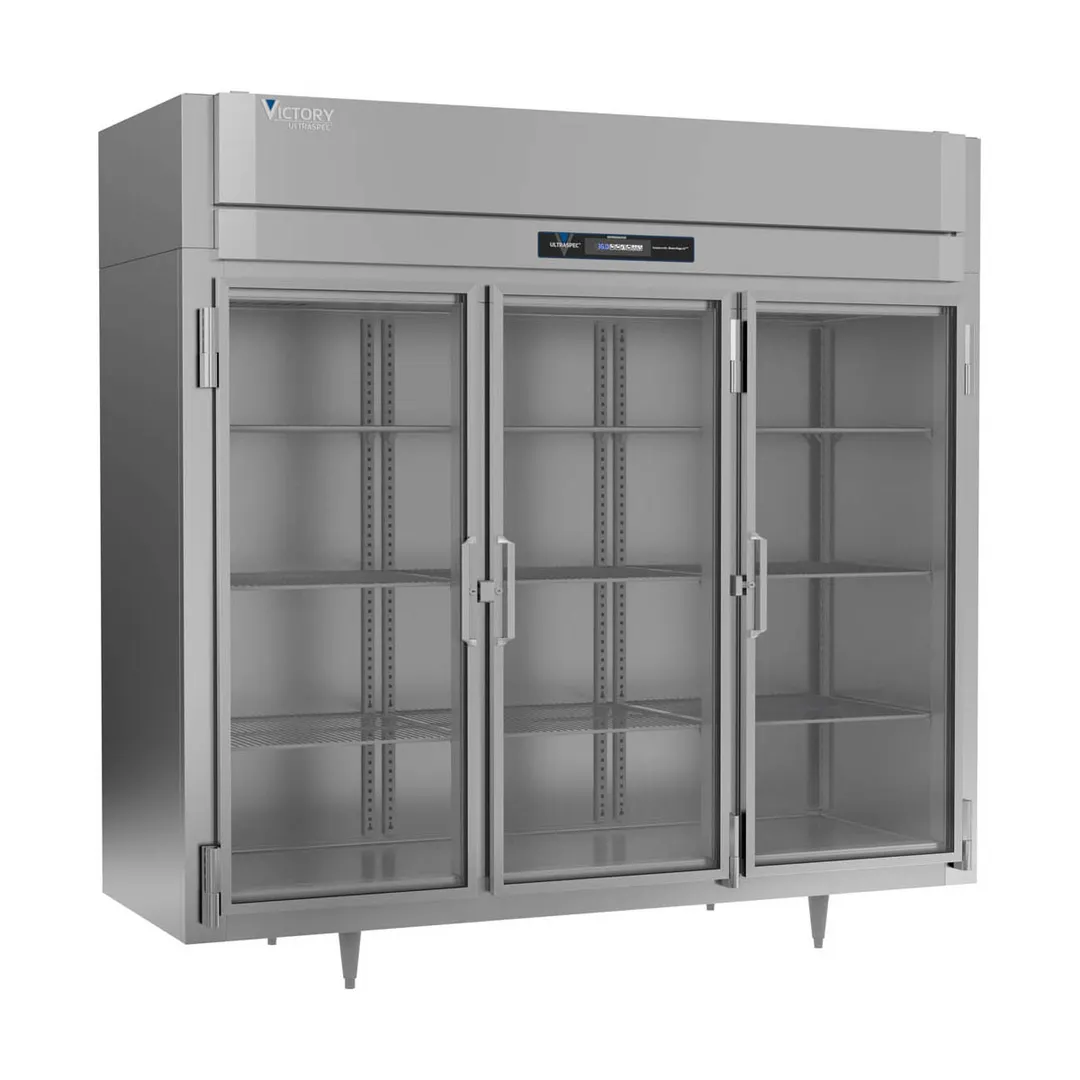 Victory RS-3D-S1-EW-G-HC 86" Three Section Wide Reach-In Refrigerator w/ 3 Glass Swing Full Doors, Stainless Steel, 74 cu. ft.