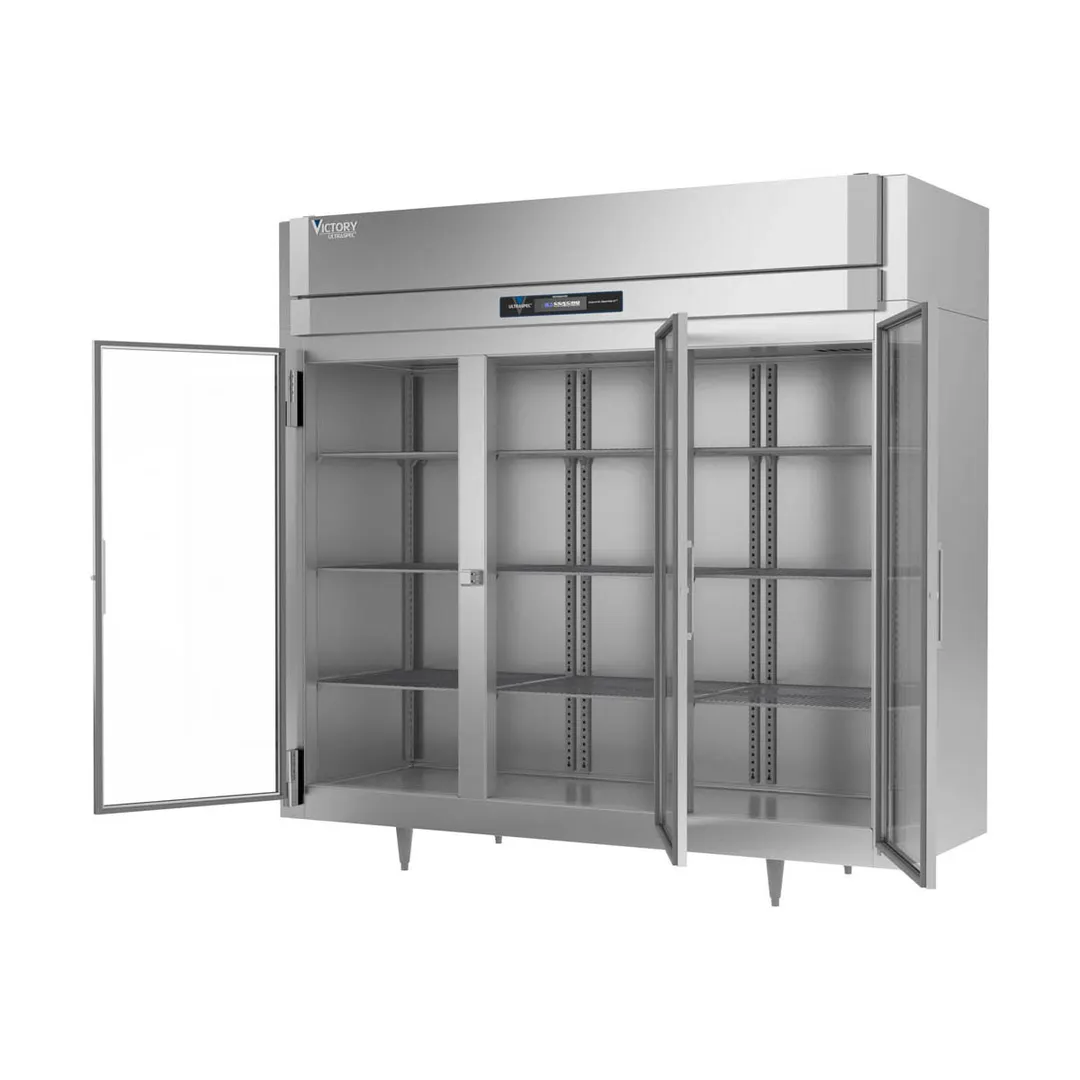 Victory RS-3D-S1-EW-G-HC 86" Three Section Wide Reach-In Refrigerator w/ 3 Glass Swing Full Doors, Stainless Steel, 74 cu. ft.