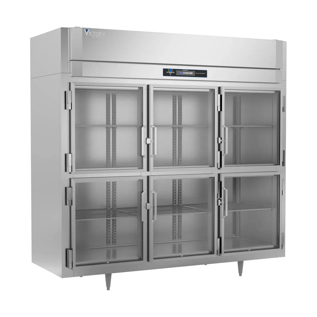 Victory RS-3D-S1-EW-HG-HC 86" 3-Section Wide Reach-In Refrigerator w/ 6 Glass Swing Half Doors, Stainless Steel, 74 cu. ft.