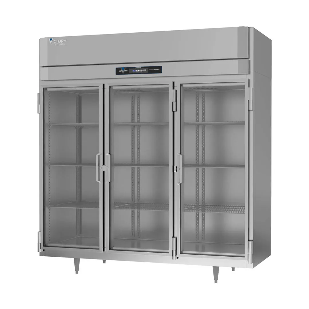 Victory RS-3D-S1-G-HC 78" 3-Section Reach-In Refrigerator w/ 3 Glass Swing Full Doors, Stainless Steel, 68 cu. ft.