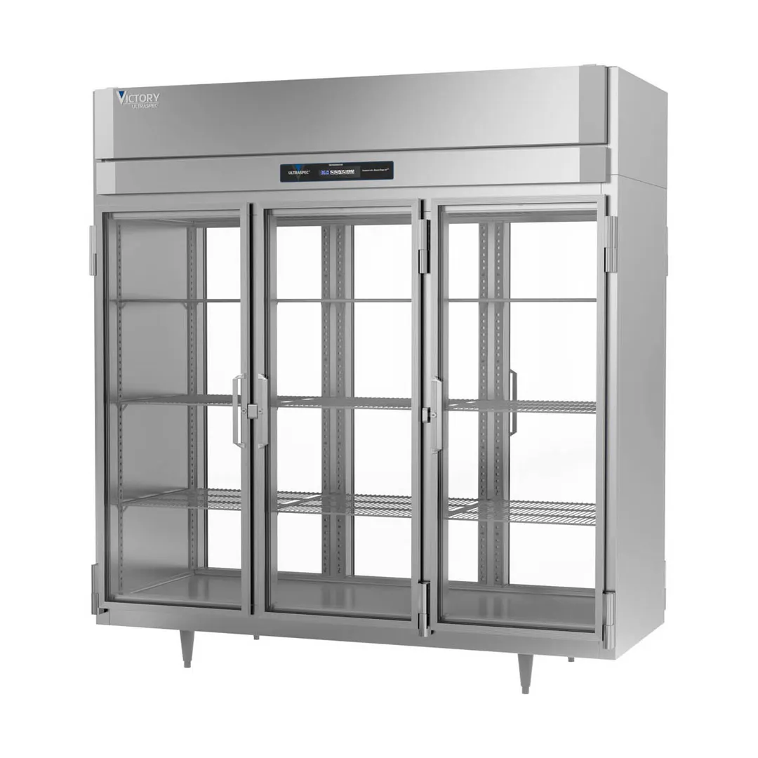 Victory RS-3D-S1-PT-G-HC 3-Section Pass-Thru Refrigerator w/ 6 Glass Swing Full Doors, Stainless Steel, 74 cu. ft.