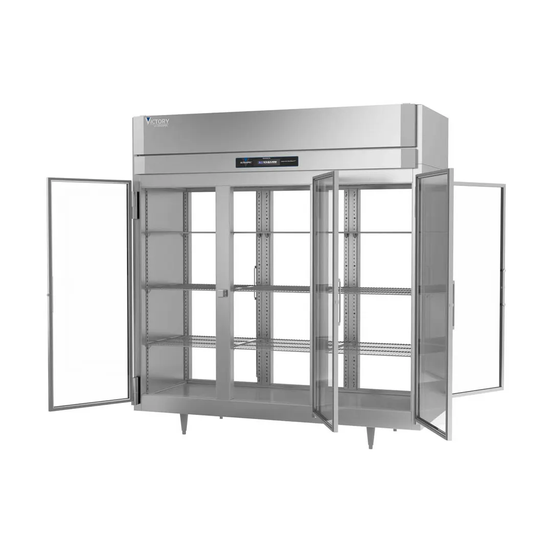 Victory RS-3D-S1-PT-G-HC 3-Section Pass-Thru Refrigerator w/ 6 Glass Swing Full Doors, Stainless Steel, 74 cu. ft.