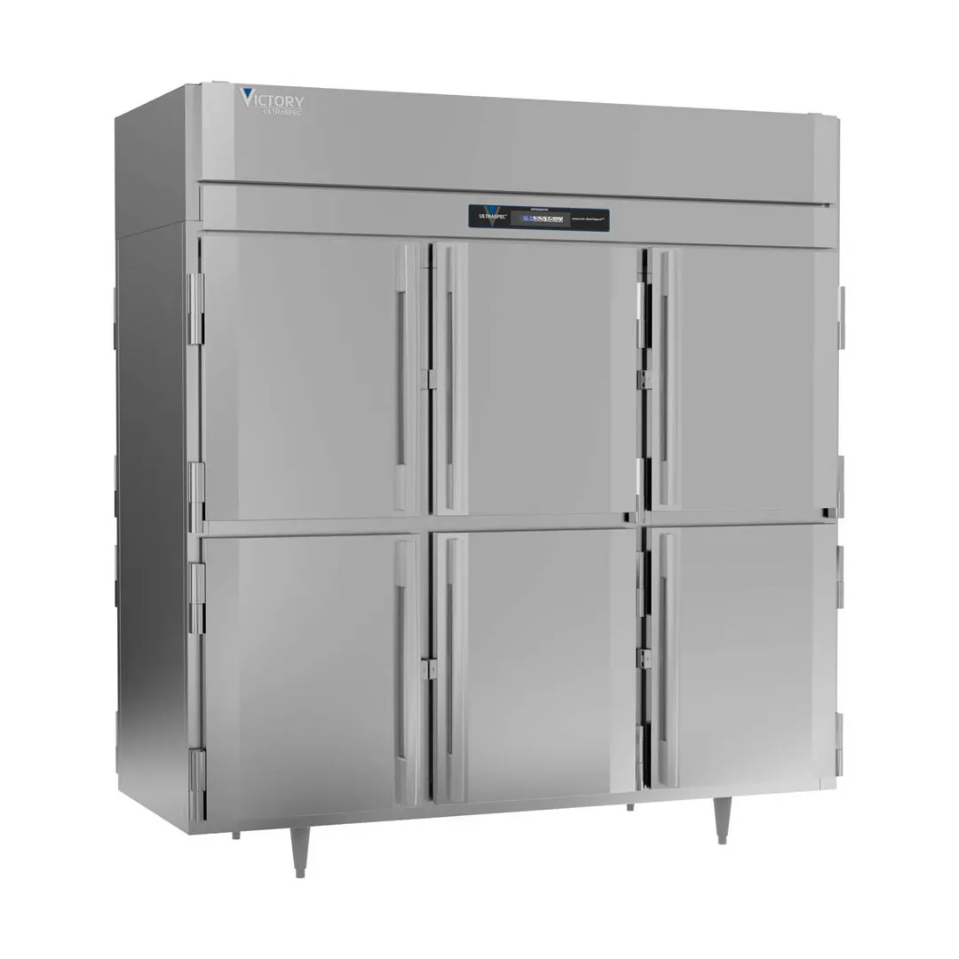 Victory RS-3D-S1-PT-HD-HC 78" 3-Section Pass-Thru Refrigerator w/ 12 Solid Swing Half Doors, Stainless Steel, 74 cu. ft.