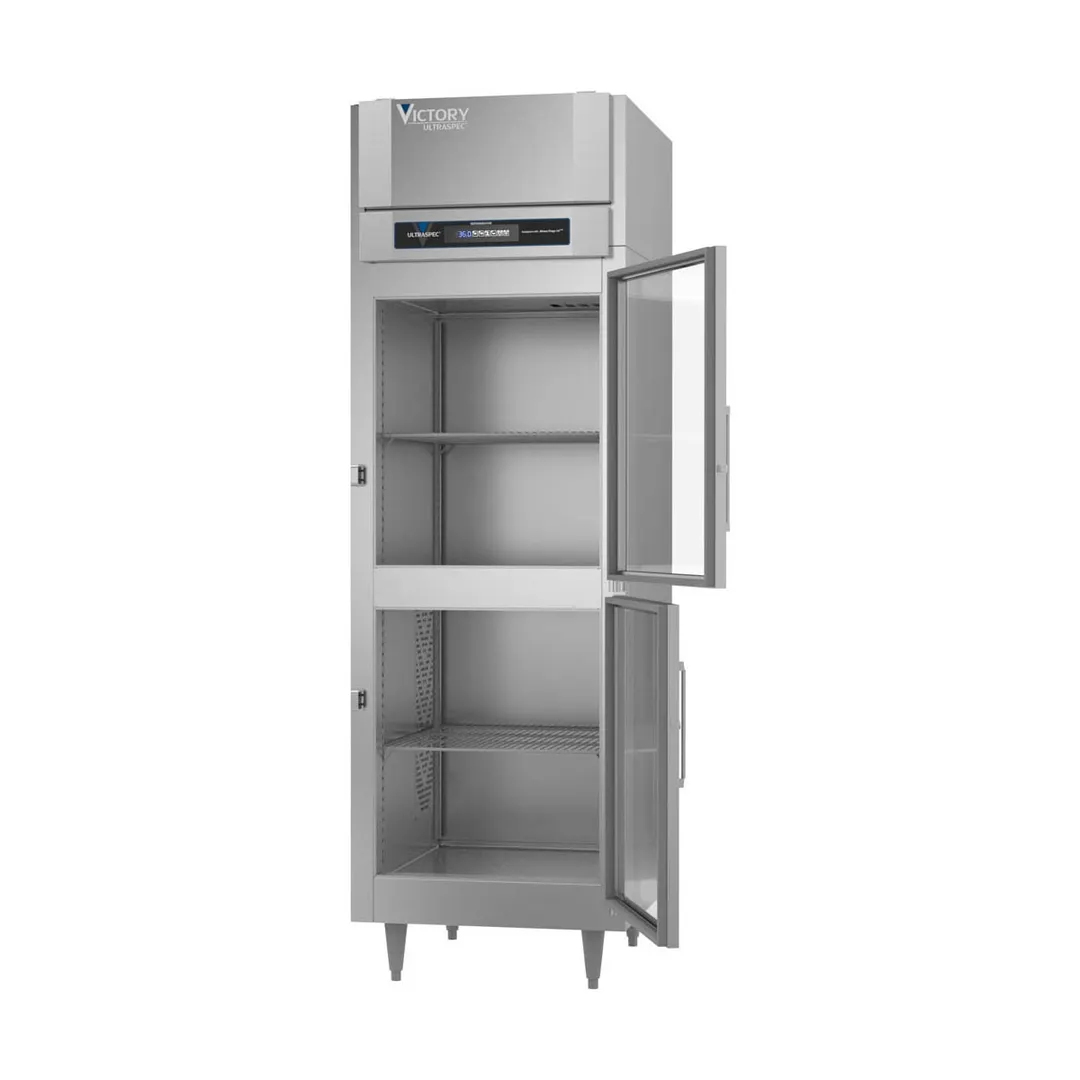 Victory RSA-1D-S1-HG-HC 26" 1-Section Reach-In Refrigerator w/ 2 Glass Half Doors, Aluminum Interior, 21 cu. ft.