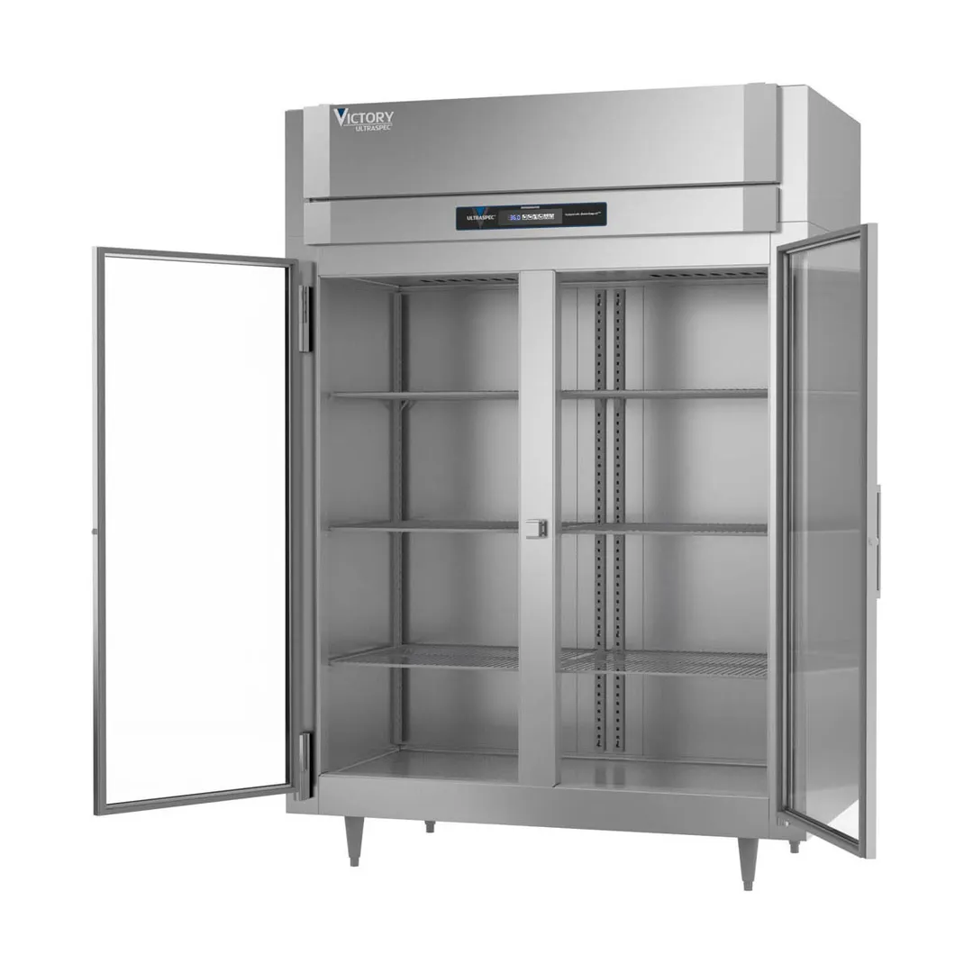 Victory RSA-2D-S1-EW-G-HC 58" Two Section Wide Reach-In Refrigerator w/ 2 Glass Swing Full Doors, Aluminum Interior, 49 cu. ft.