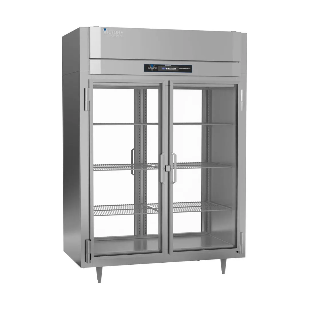 Victory RSA-2D-S1-EW-PT-G-HC 58" 2-Section Wide Pass-Thru Refrigerator w/ 4 Glass Swing Full Doors, Aluminum Interior, 53 cu. ft.