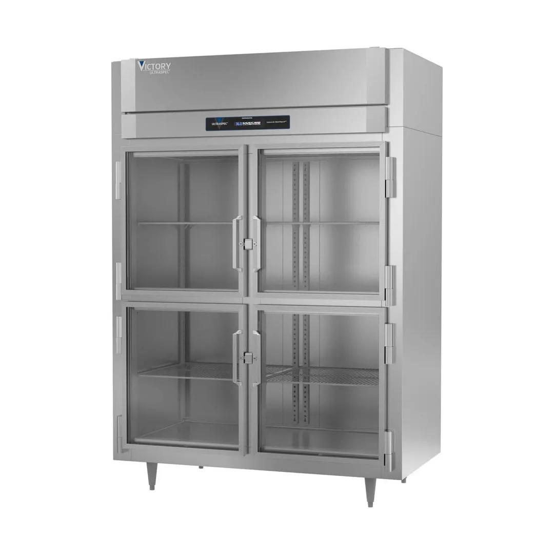 Victory RSA-2D-S1-EW-HG-HC 58" 2-Section Wide Reach-In Refrigerator w/ 4 Glass Swing Half Doors, Aluminum Interior, 49 cu. ft.