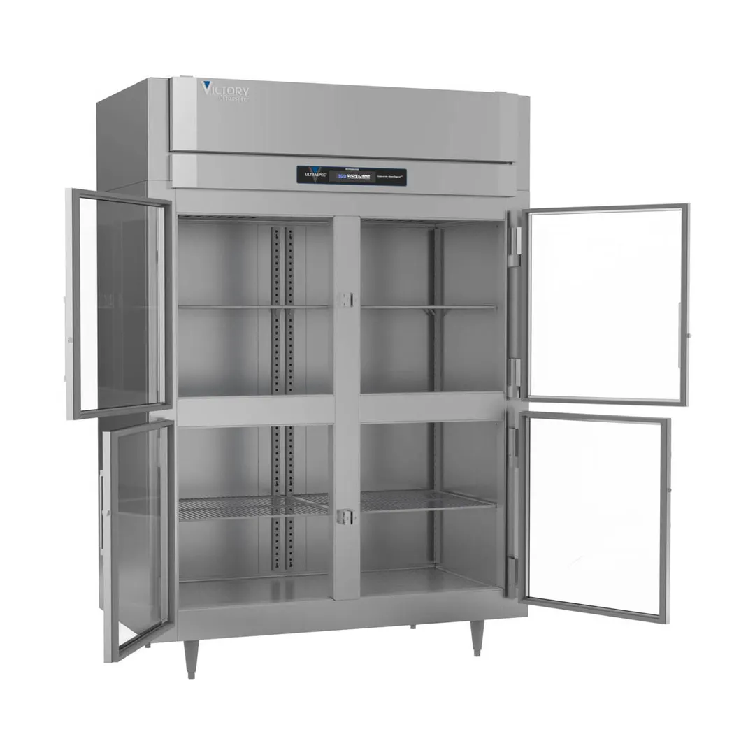 Victory RSA-2D-S1-EW-HG-HC 58" 2-Section Wide Reach-In Refrigerator w/ 4 Glass Swing Half Doors, Aluminum Interior, 49 cu. ft.