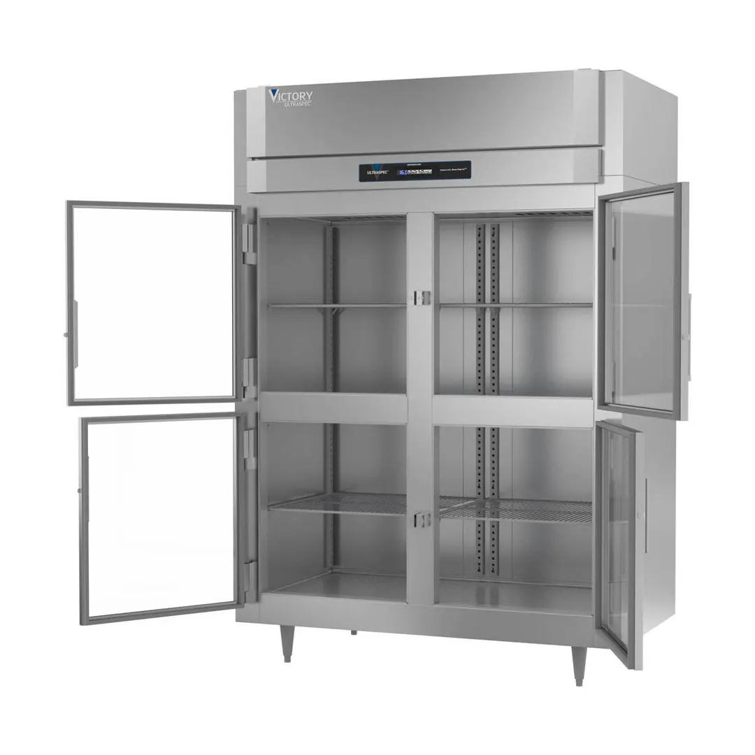 Victory RSA-2D-S1-EW-HG-HC 58" 2-Section Wide Reach-In Refrigerator w/ 4 Glass Swing Half Doors, Aluminum Interior, 49 cu. ft.