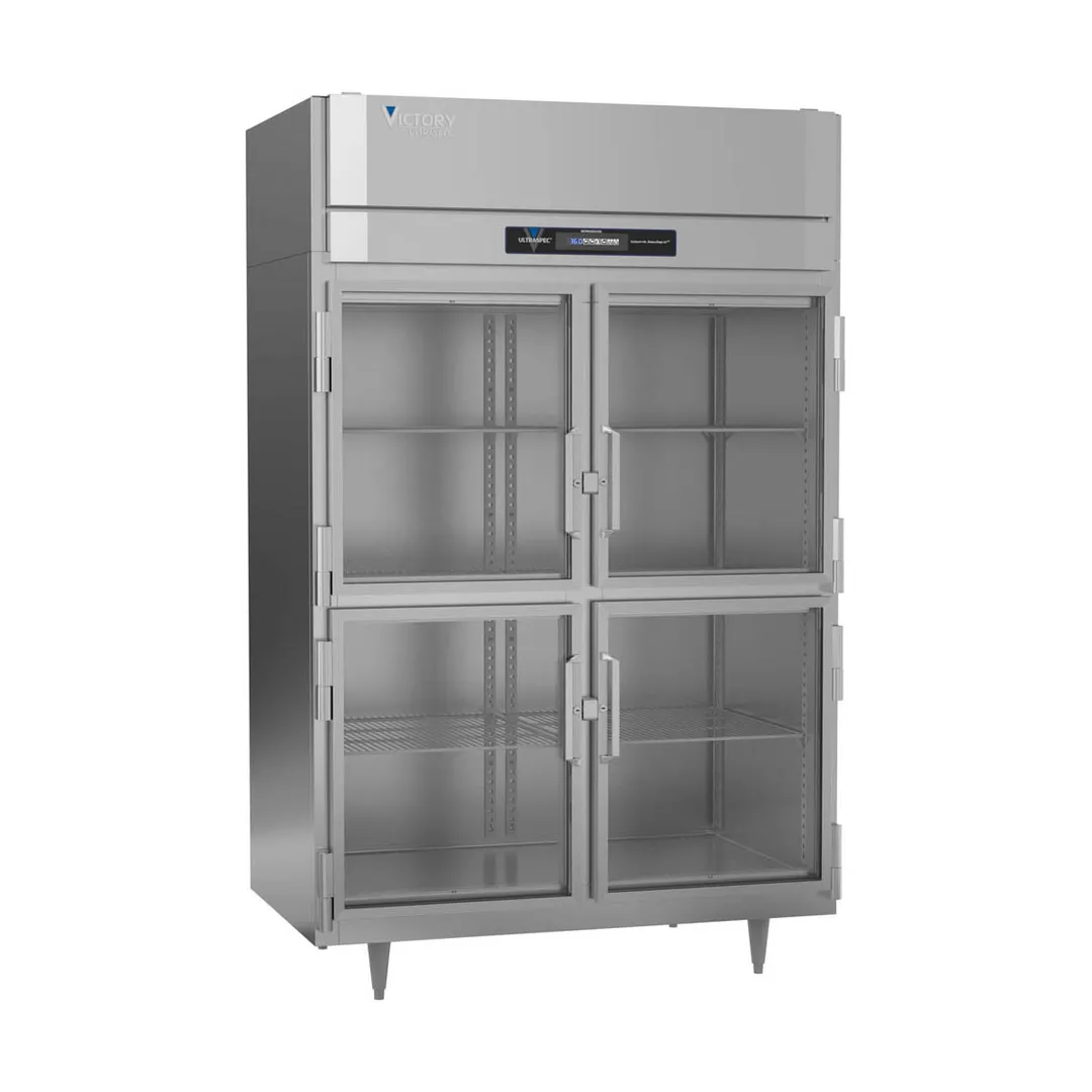 Victory RSA-2D-S1-HG-HC 52" 2-Section Reach-In Refrigerator w/ 4 Glass Swing Half Doors, Aluminum Interior, 44.5 cu. ft.