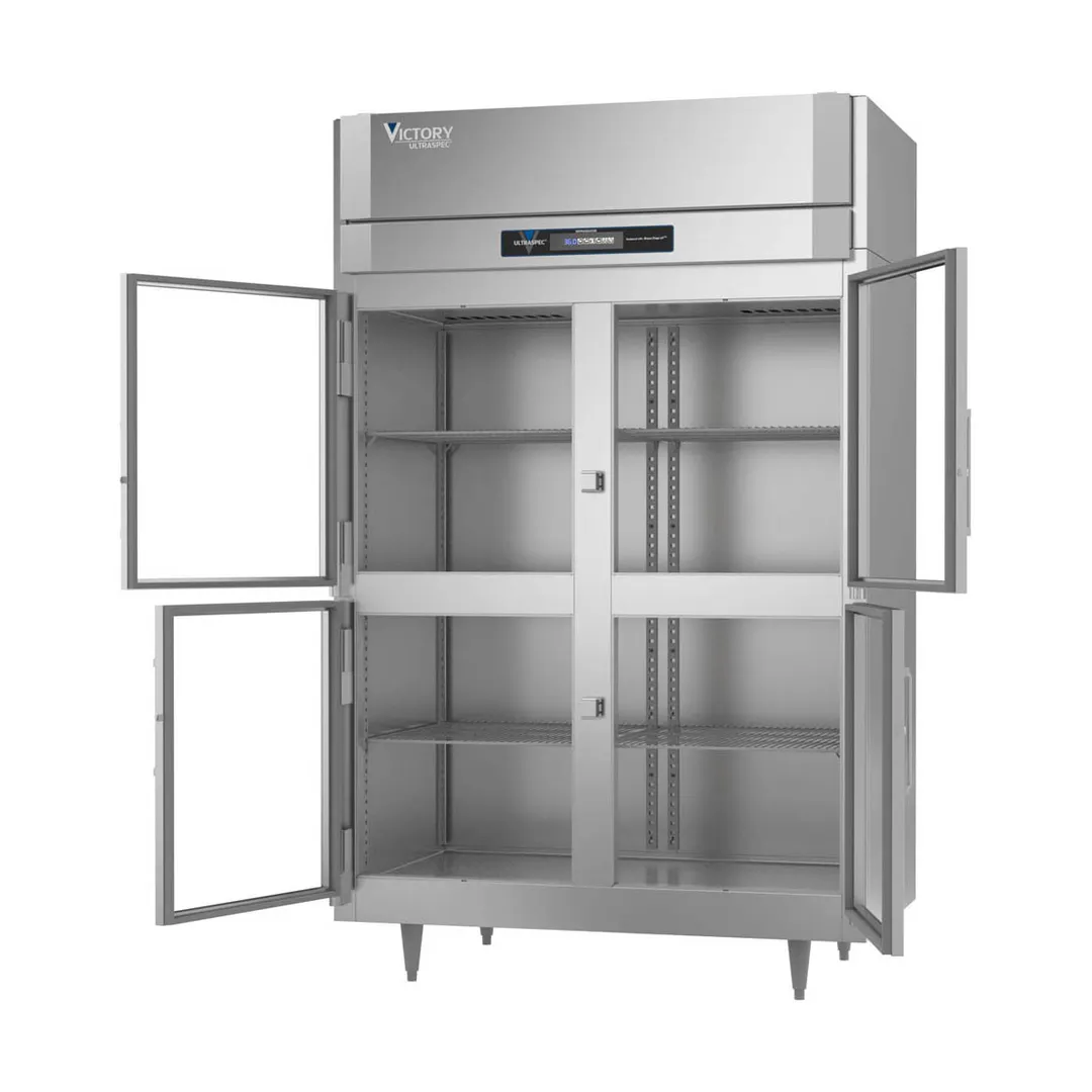 Victory RSA-2D-S1-HG-HC 52" 2-Section Reach-In Refrigerator w/ 4 Glass Swing Half Doors, Aluminum Interior, 44.5 cu. ft.